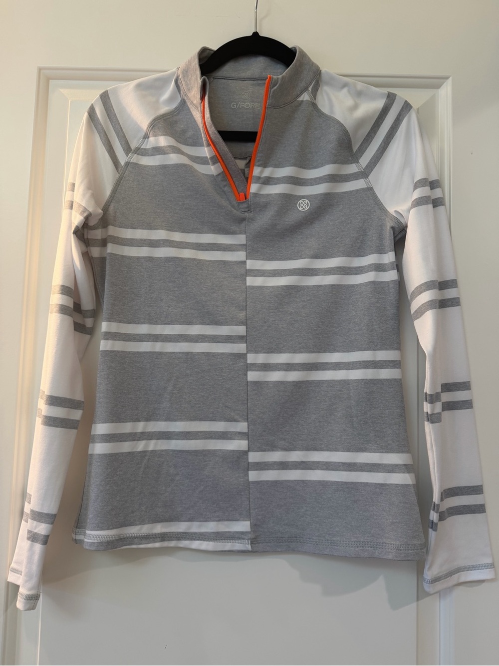 Women’s G/FORE Gray & White Striped Quarter Zip Top with Orange Trim size S